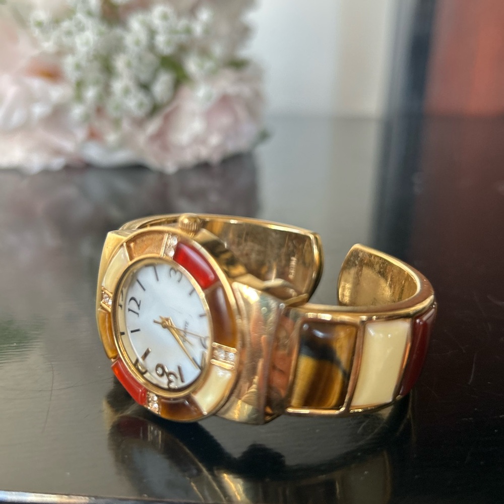 Japan movt Gold and Red Enamel Watch Bracelet